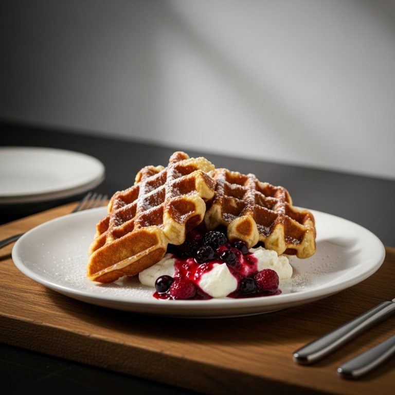 Gourmet Gluten-Free German Brunch Platter: Scrumptious Pretzel Waffles with Creamy Quark & Berry Compote