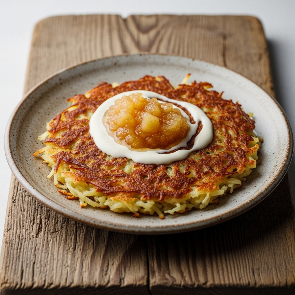 Gourmet Gluten-Free German Potato Pancake with Apple Compote & Creamy Sauce