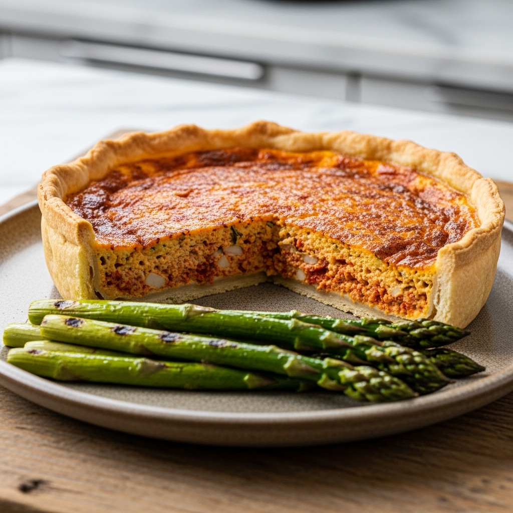 “Gourmet Gluten-Free Hungarian Brunch: Aromatic Paprika-Infused Quiche with Grilled Asparagus”