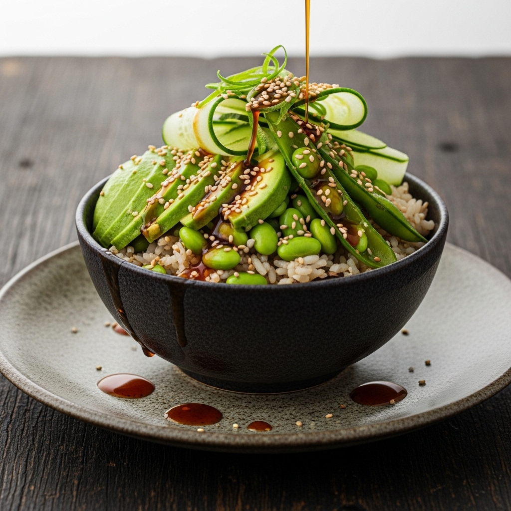 Gourmet Gluten-Free Japanese Edamame Rice Bowls with Umami Ponzu Dressing