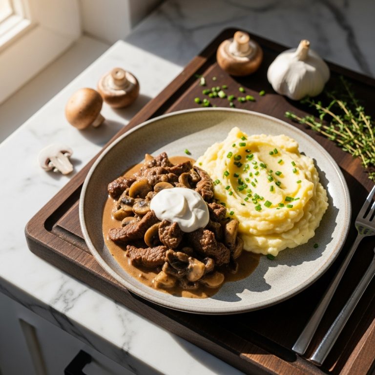 Gourmet Gluten-Free Russian Dinner: Decadent Beef Stroganoff & Creamy Garlic Mashed Potatoes