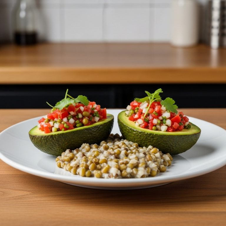 Gourmet Kenyan Vegetarian Brunch: Succulent Kachumbari-Stuffed Avocado Boats Served with Creamy Mung Bean Porridge