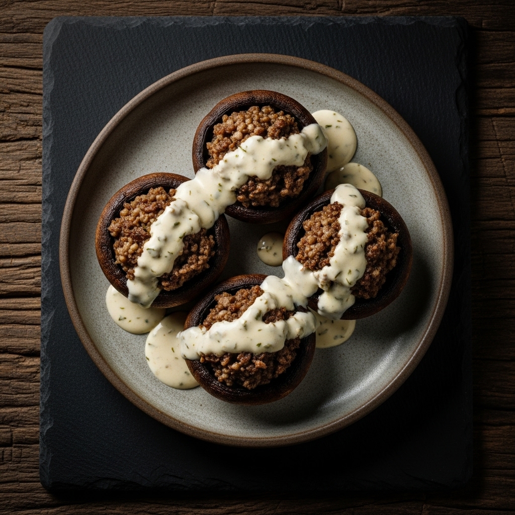 Gourmet Keto Haggis-Stuffed Portobello Mushrooms with Whisky Cream Sauce