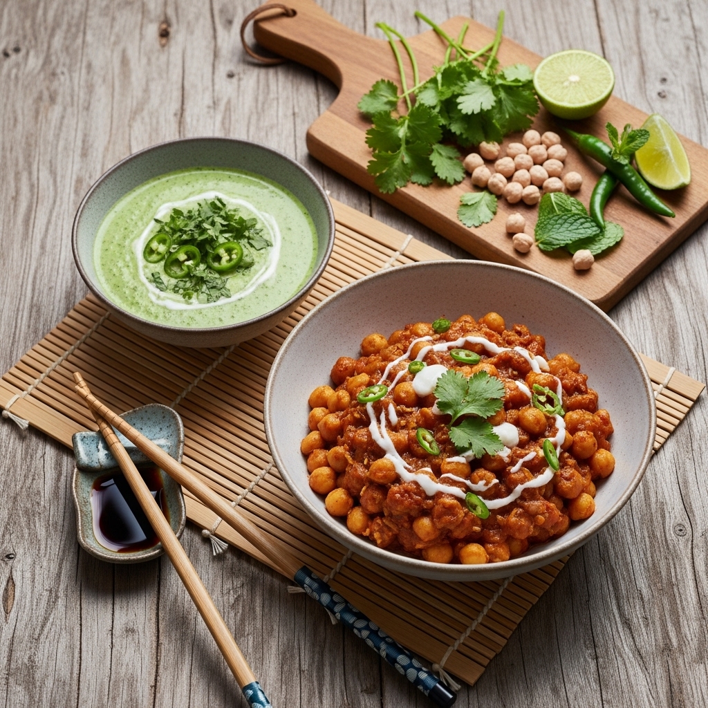 Gourmet Pakistani Brunch Feast: Spiced Chana Masala & Cilantro-Mint Chutney