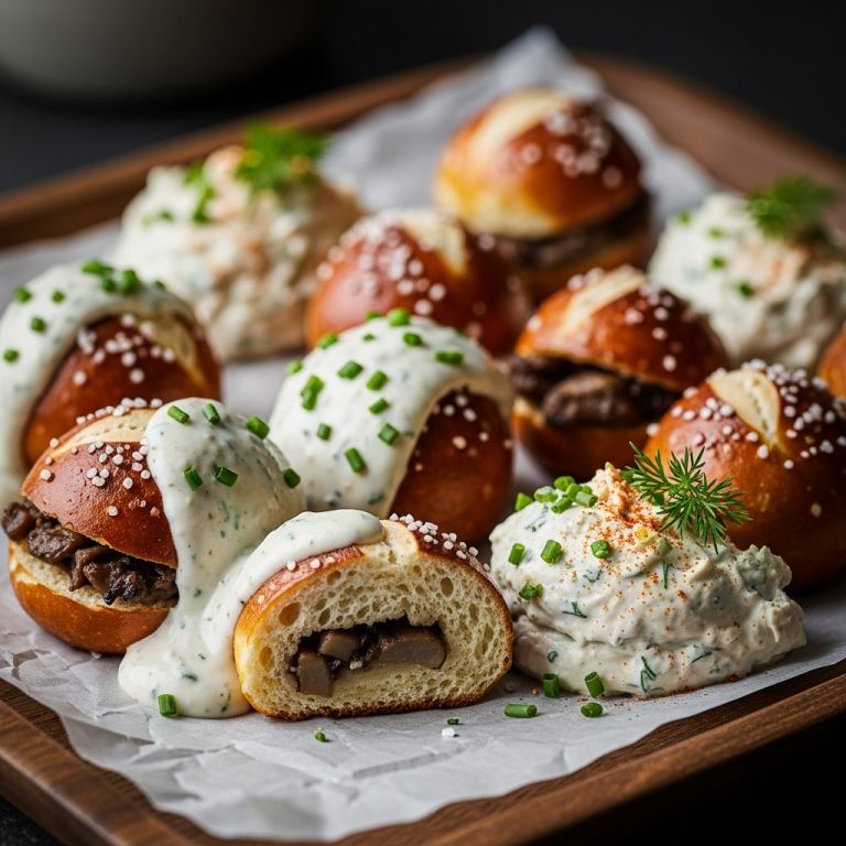 “Gourmet Vegan German Snack: Aromatic Mushroom Pretzel Bites with Herb-Infused Cashew Cheese”