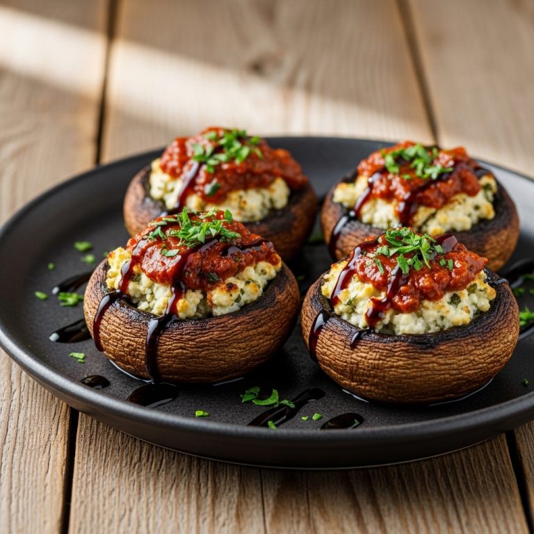 Gourmet Vegetarian Marinated Feta Stuffed Portobello Mushrooms