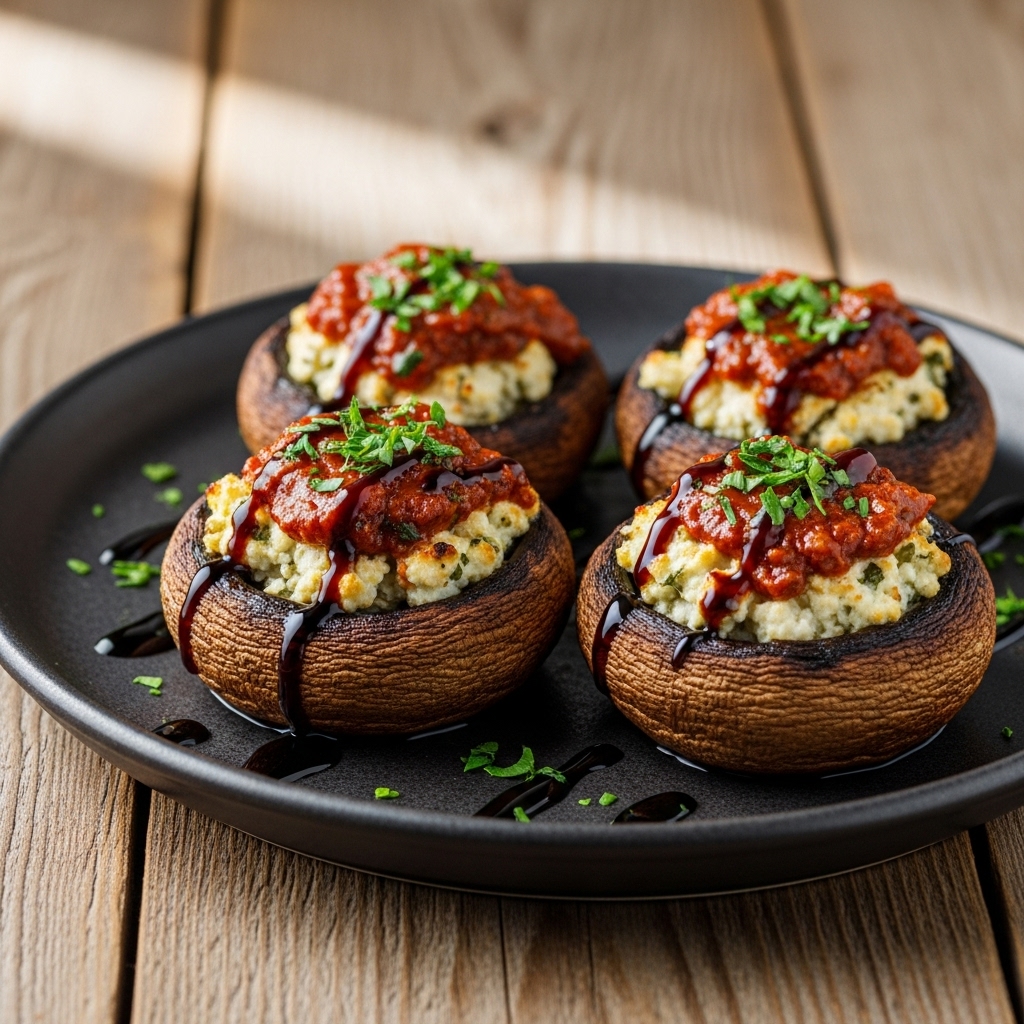 Gourmet Vegetarian Marinated Feta Stuffed Portobello Mushrooms