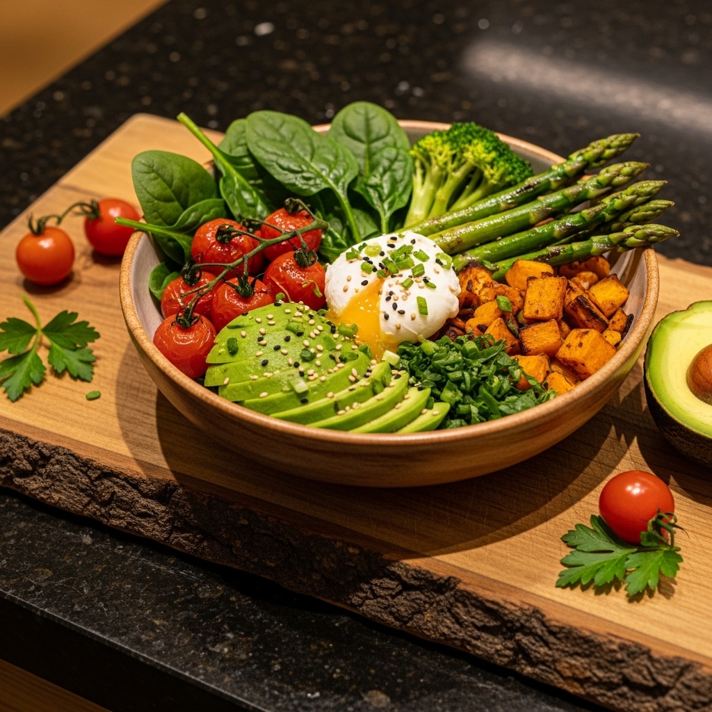 “Gourmet Veggie-Packed Breakfast Bowl: A Sensory Delight for Vegetarians”