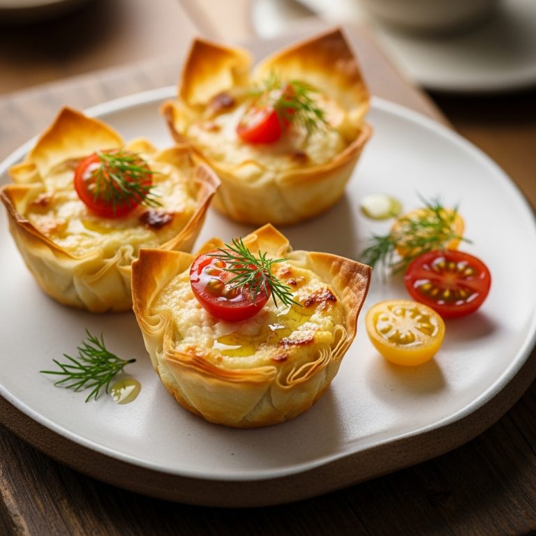 Greek Brunch Bliss: Keto Feta Cheesecake in Phyllo Cups