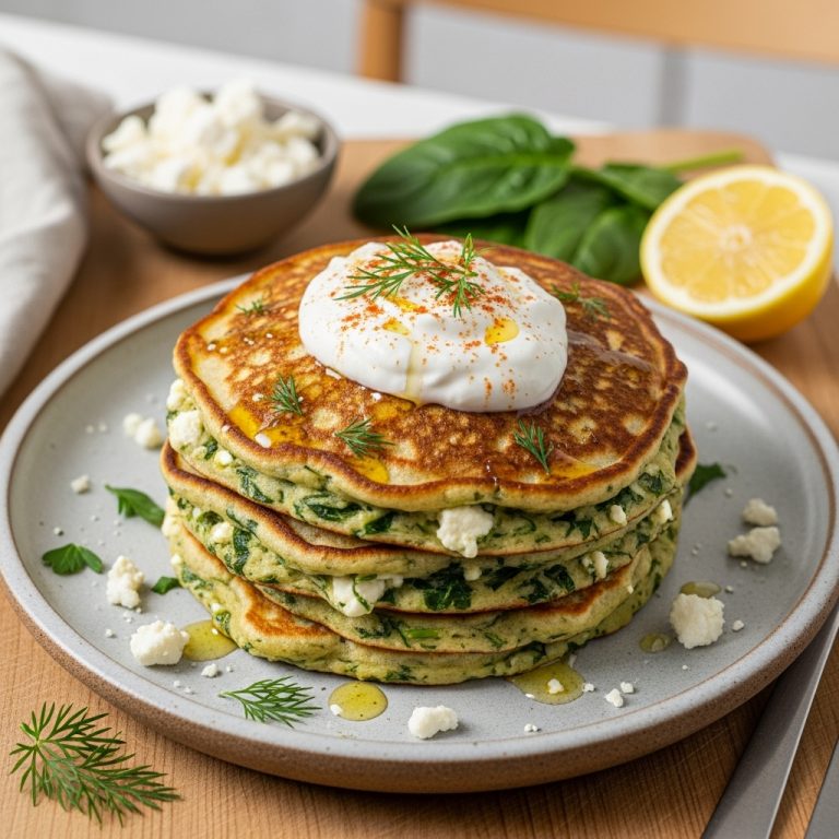 Greek Brunch Delight: Fluffy Spanakoria Pancakes with Feta and Herbs