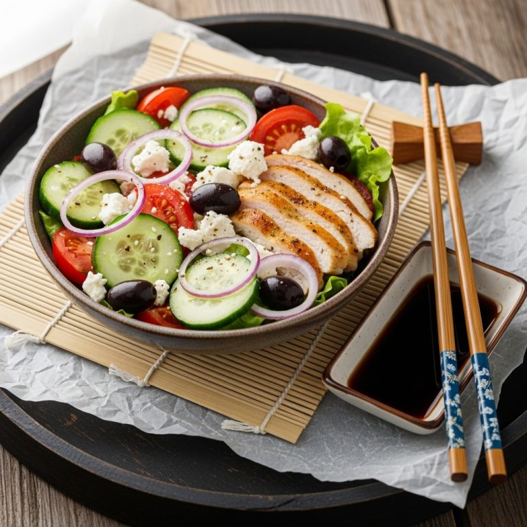 Greek Cucumber Salad Bowl with Grilled Chicken and Feta Dressing