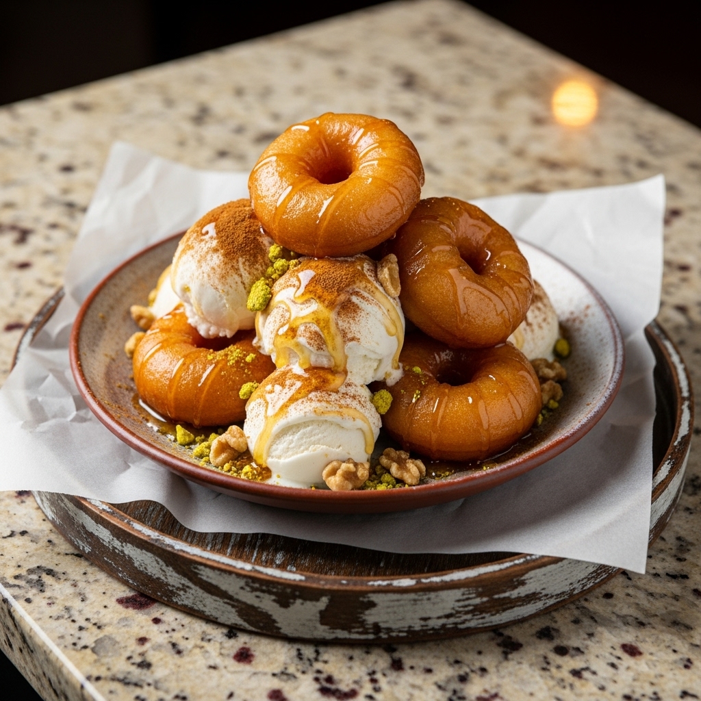 Greek Frozen Delight: Loukoumades Sundae