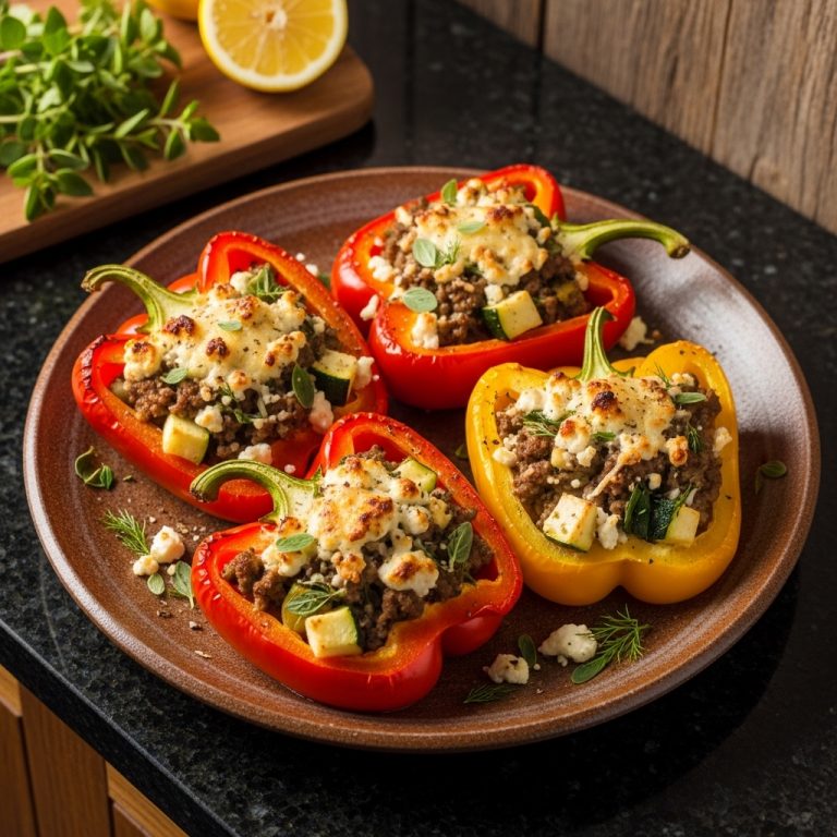 Greek Keto Stuffed Bell Peppers with Feta Cheese & Herbs