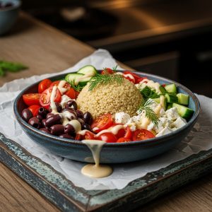 Greek Quinoa Bowl with Lemon-Tahini Dressing