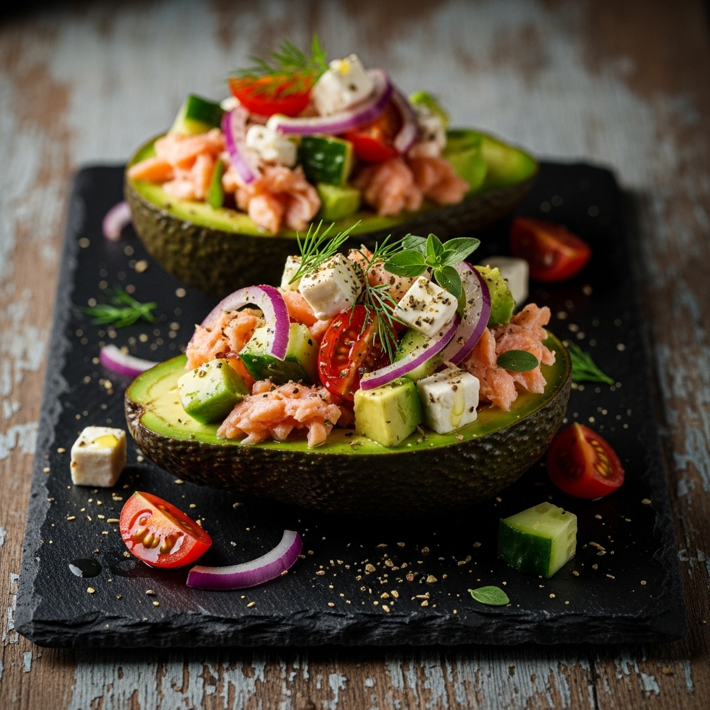 Greek Salmon Avocado Boats