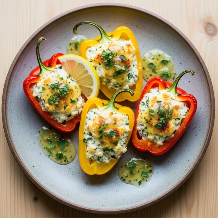 Greek Snack: Scrumptious Gluten-Free Feta Stuffed Peppers with Lemon Herb Sauce