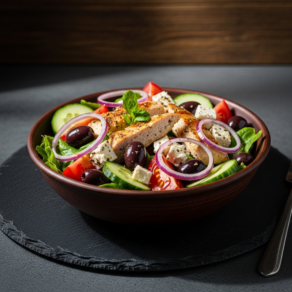 Greek Summer Salad Bowl with Grilled Chicken
