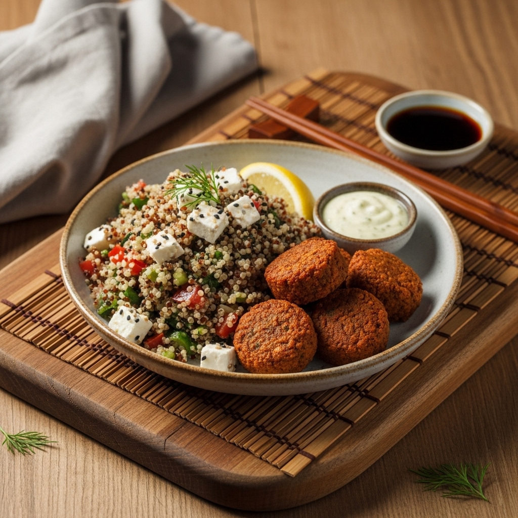 Moroccan Vegan Brunch Delight: Quinoa Pilaf with Chickpeas and Moringa Sauce