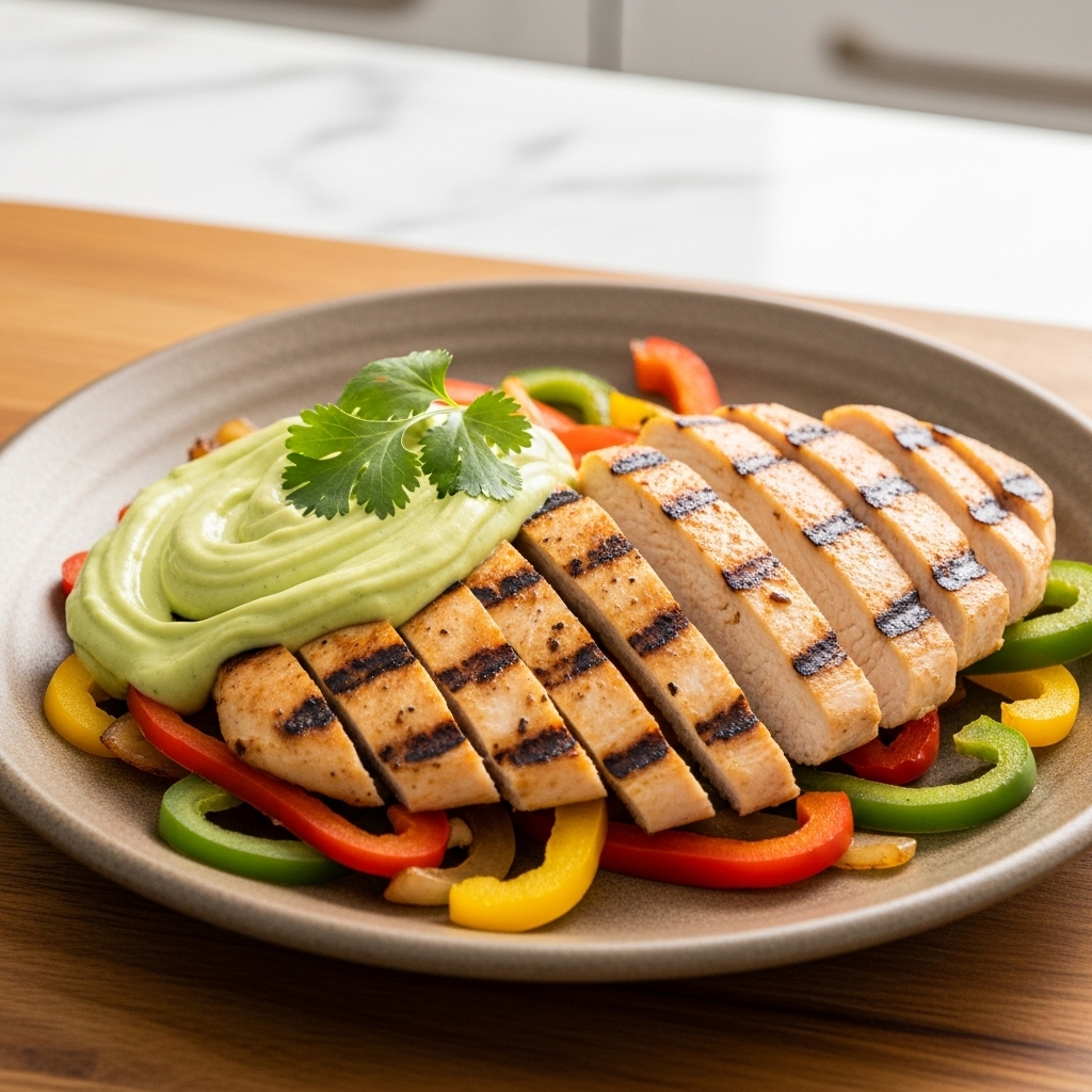 Grilled Chicken Fajitas with Avocado Crema & Fresh Cilantro