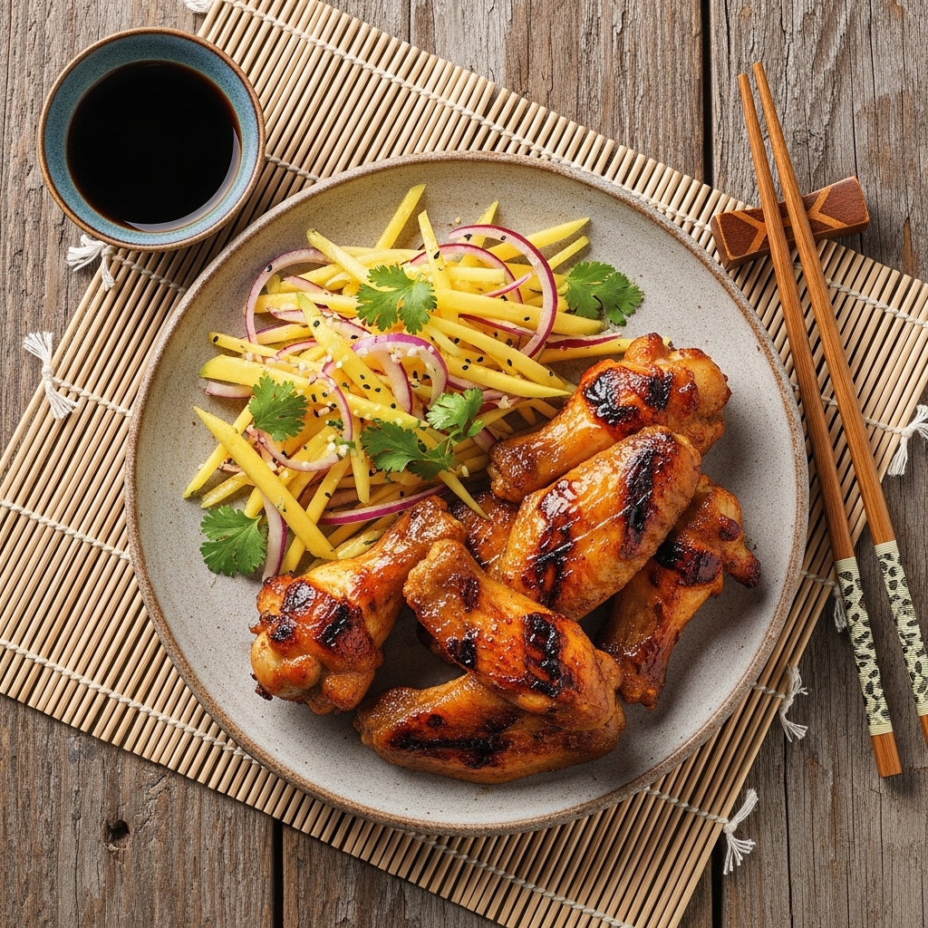 Grilled Coconut Curry Chicken Wings with Mango Slaw