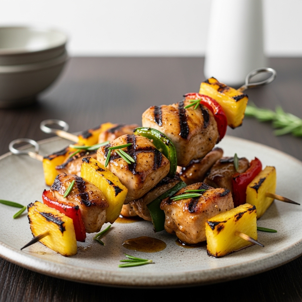 Grilled Lemon Herb Chicken Skewers with Charred Pineapple