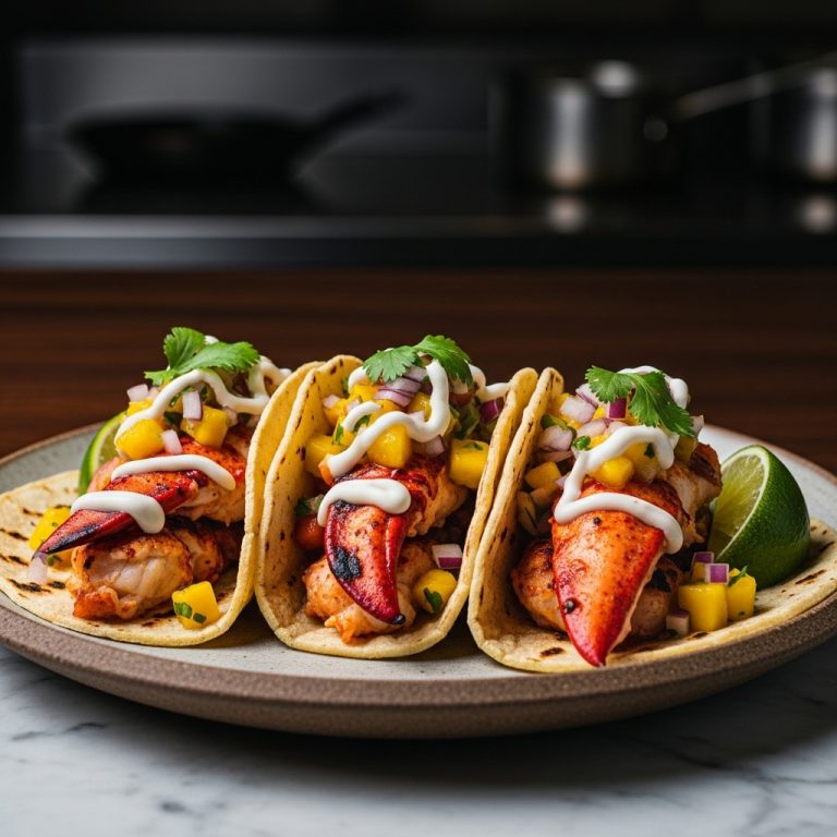 Grilled Lobster Street Tacos with Mango Salsa and Chipotle Crema