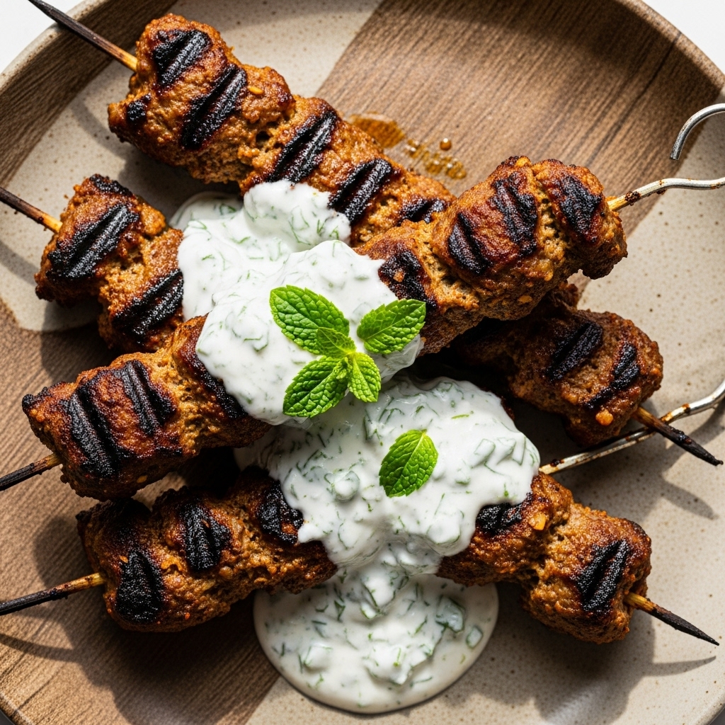 Grilled Spiced Lamb Skewers with Minty Yogurt Sauce
