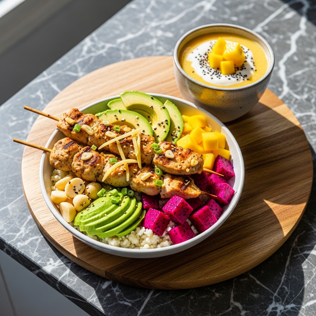 Hawaiian Keto Brunch Bowl with Pineapple Mango Smoothie