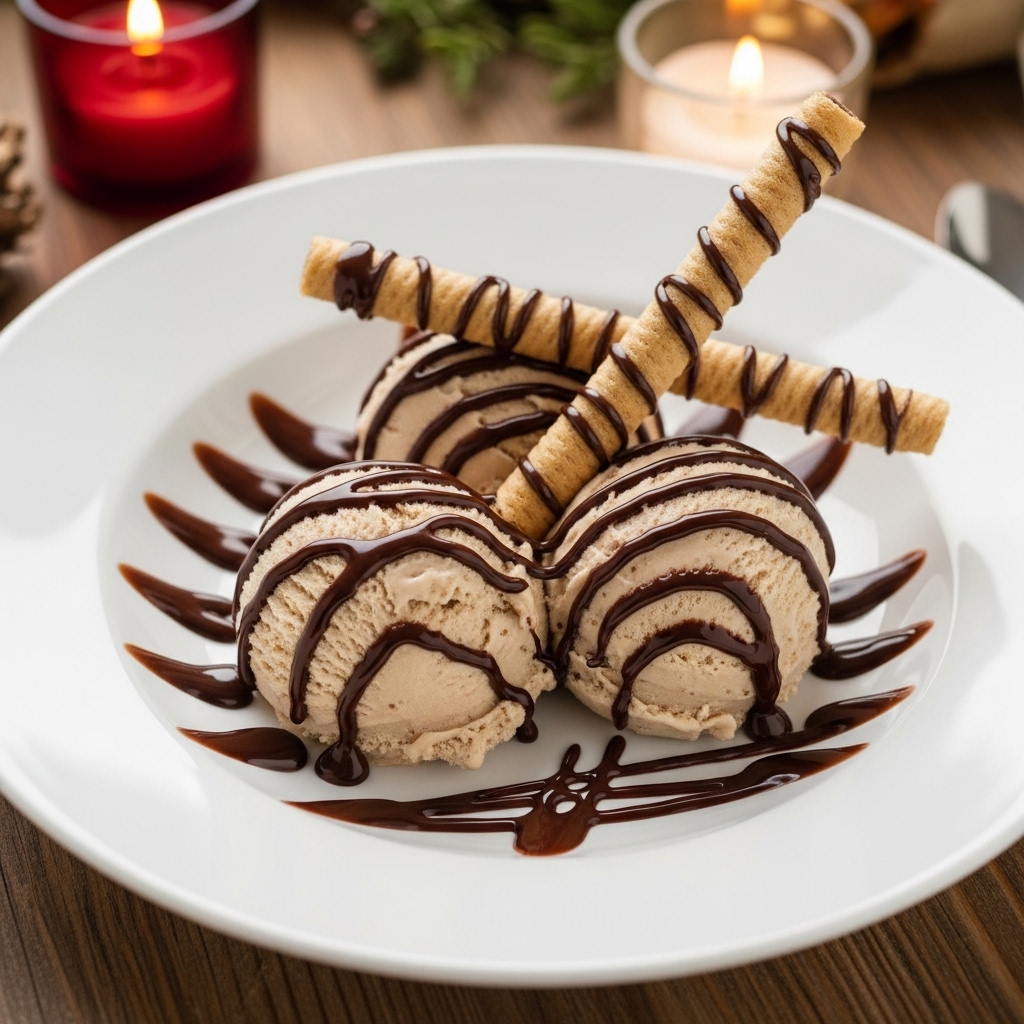 Heavenly Hazelnut Gelato with Chocolate-Drizzled Wafers