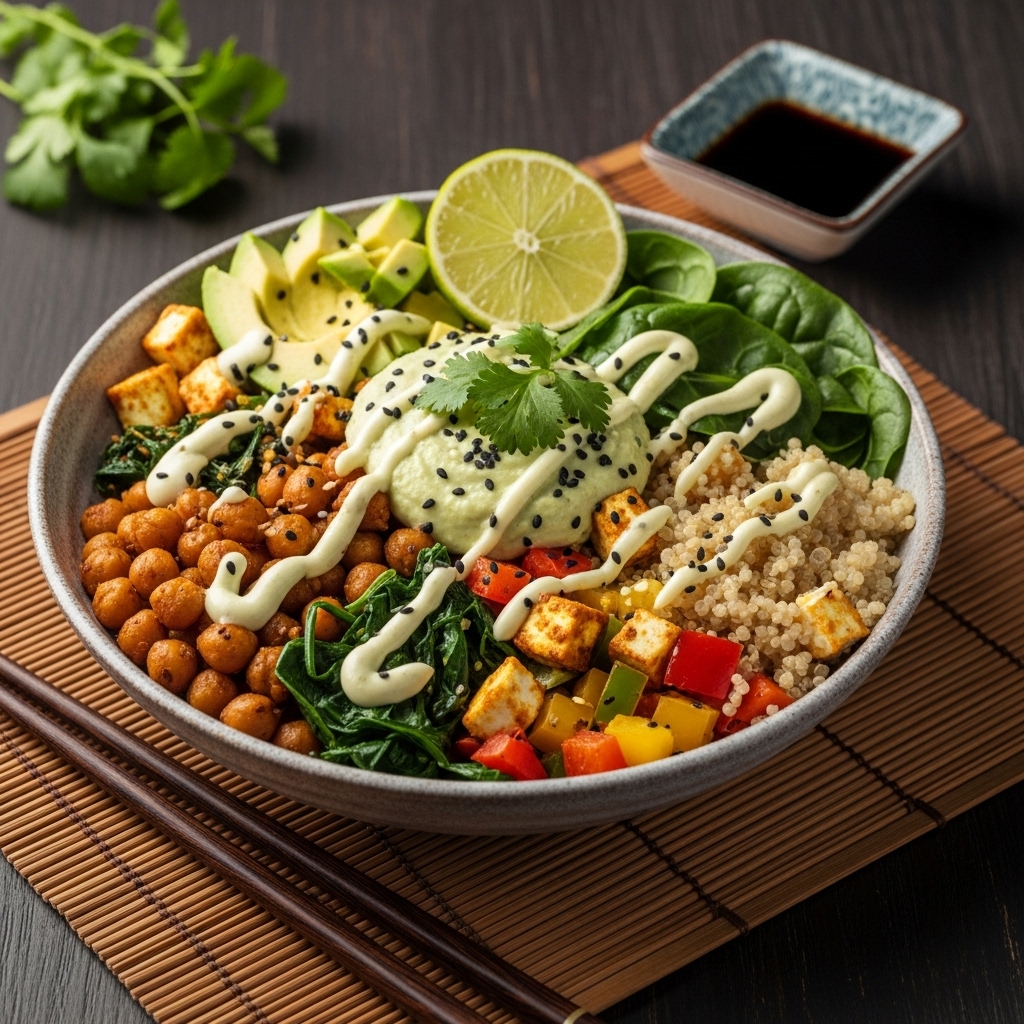 Indian Quinoa Protein Bowl with Citrus Avocado Dressing