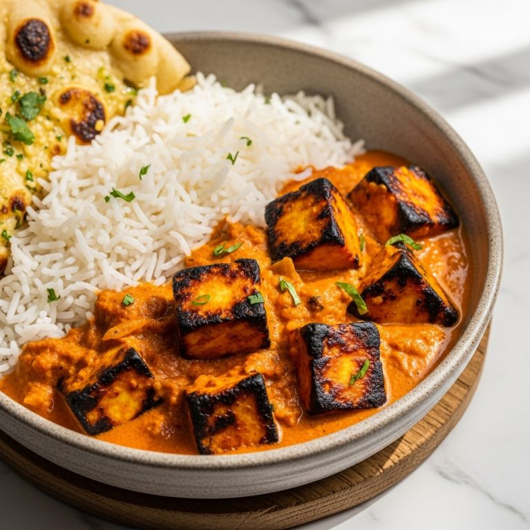 “Indian Summer Delight: Aromatic Paneer Tikka Masala with Basmati Rice & Garlic Naan”