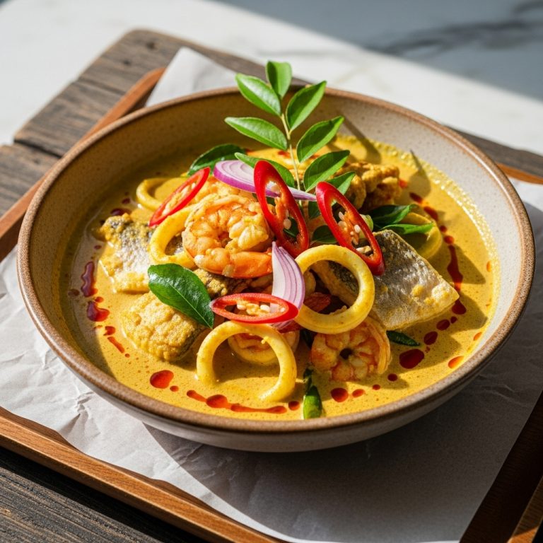 Indonesian Keto-Friendly Seafood Curry Bowl: A Sensory Feast for the Eyes & Palate