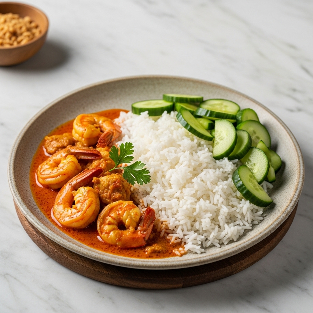 Indonesian Seafood Curry with Fragrant Jasmine Rice and Crunchy Cucumber Salad – Easy, Aromatic & Delightful Dinner Recipe