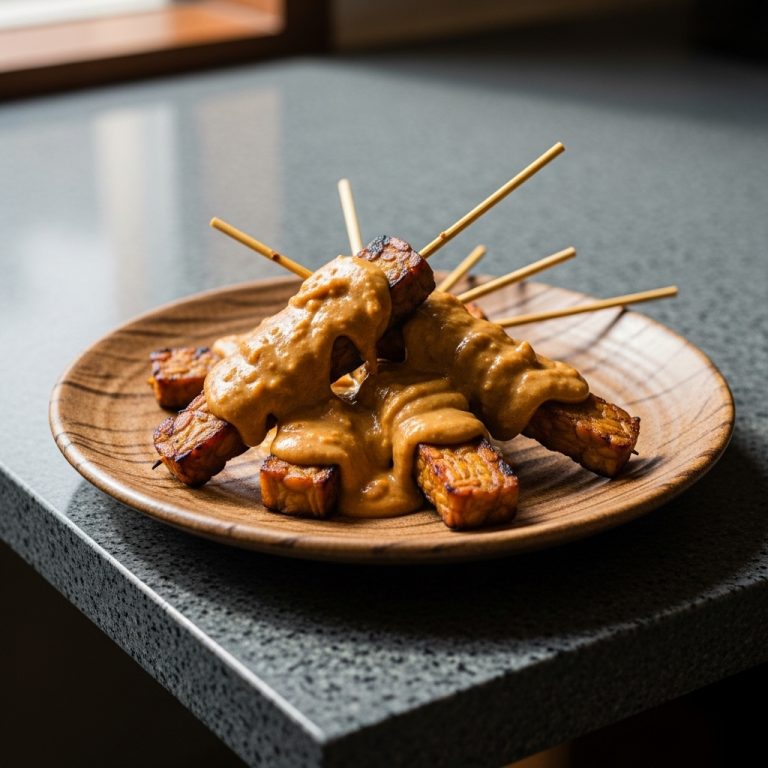 Indonesian Vegan Tempeh Satay Skewers with Peanut Sauce