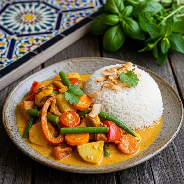 “Indulgent Indonesian Vegetable Curry with Coconut Rice – A Vegan Feast for the Senses”