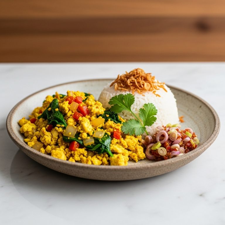 Indulgent Indonesian Vegetarian Brunch: Tofu Scramble & Coconut Rice Bowl