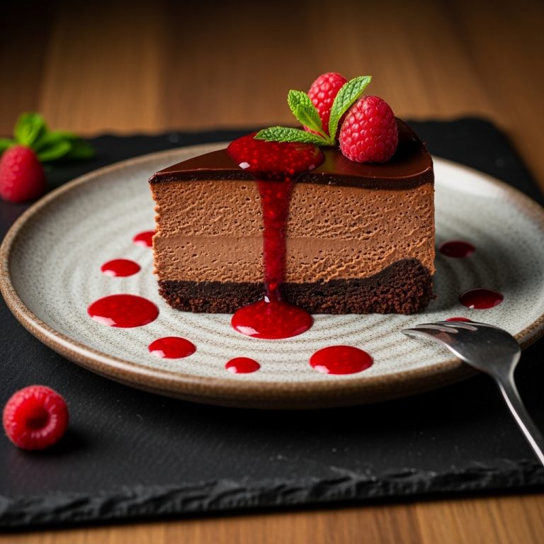 Indulgent Low Carb Chocolate Mousse Torte with Raspberry Coulis