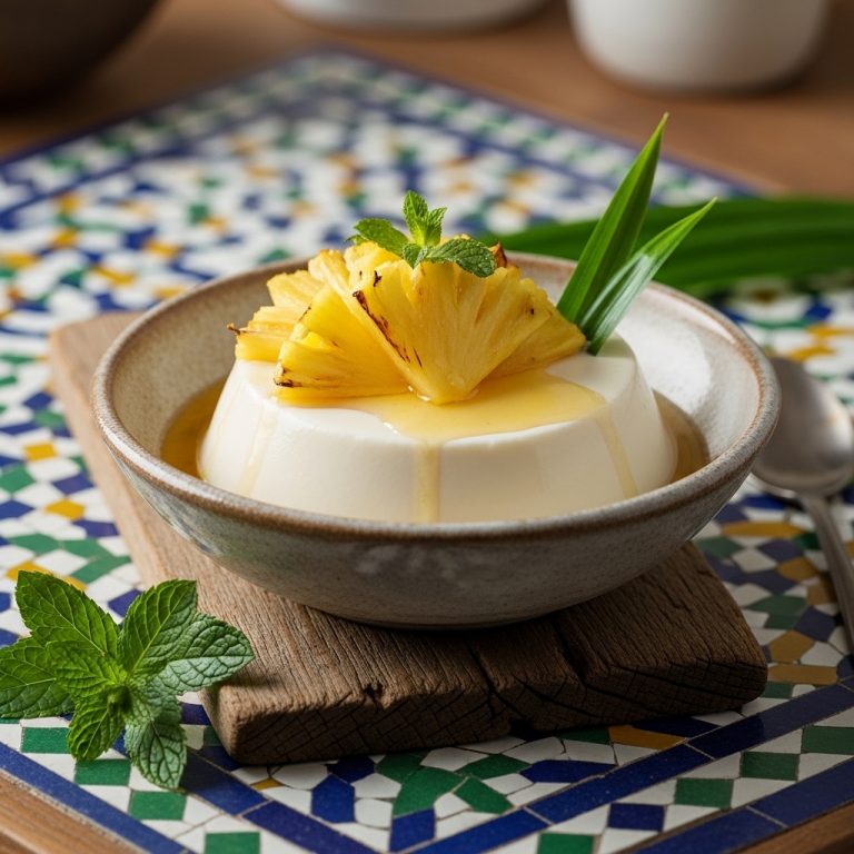 Indulgent Paleo Indonesian Coconut Panna Cotta with Palm Sugar-Roasted Pineapple Slices