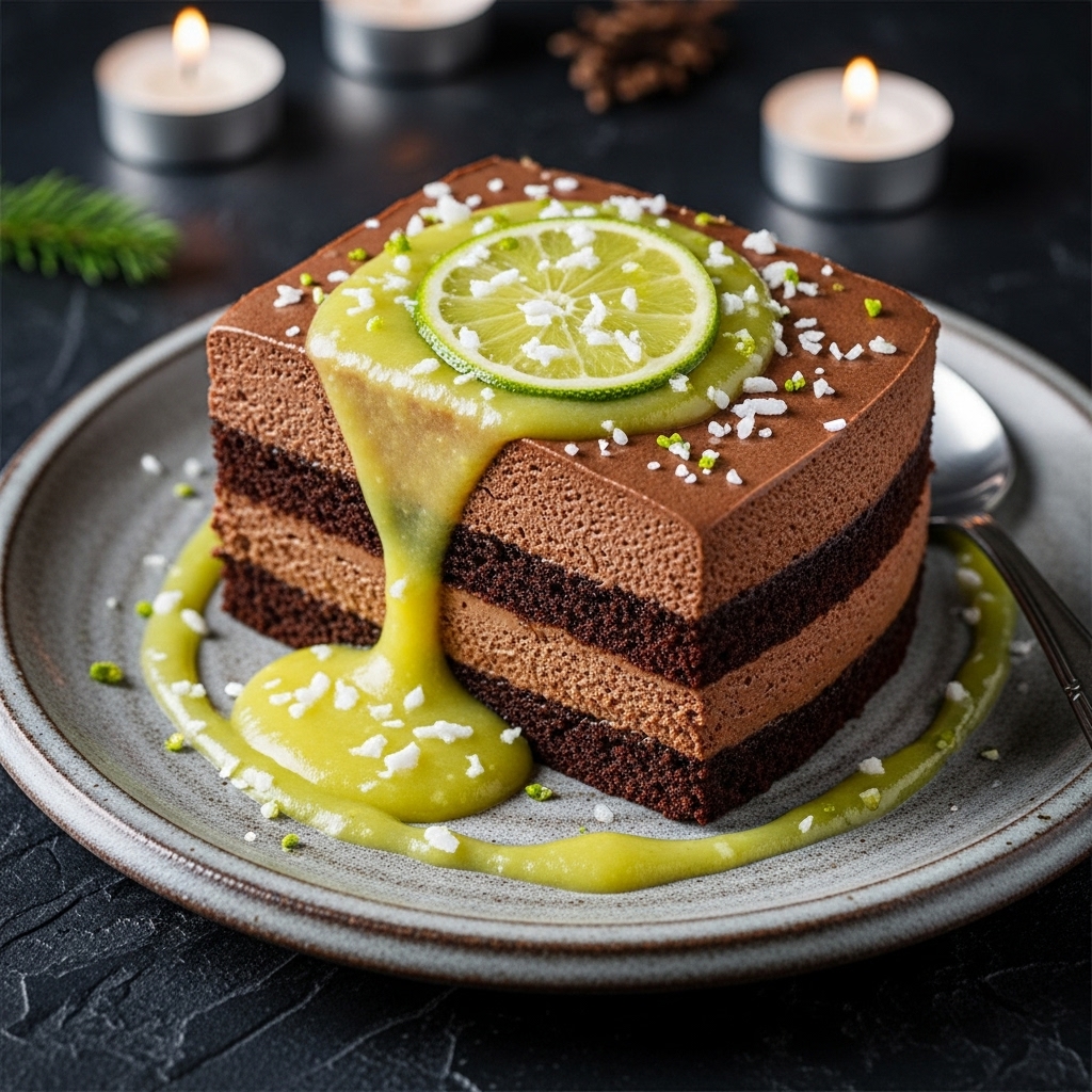 “Indulgent Vegan Indonesian Chocolate Mousse Cake with Coconut Lime Curd – A Sensory Masterpiece”