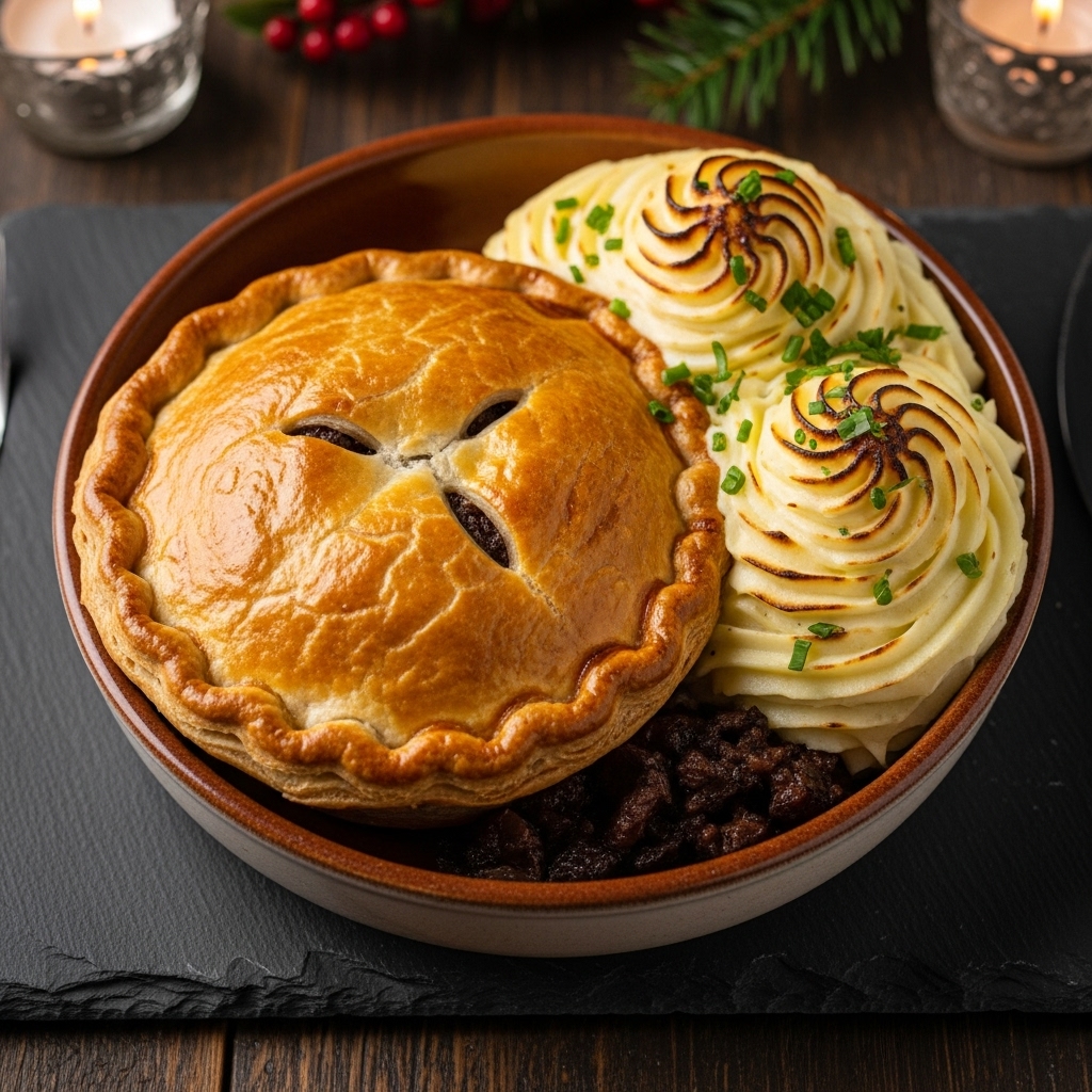 Irish Beef & Guinness Pie with Herbed Mashed Potatoes
