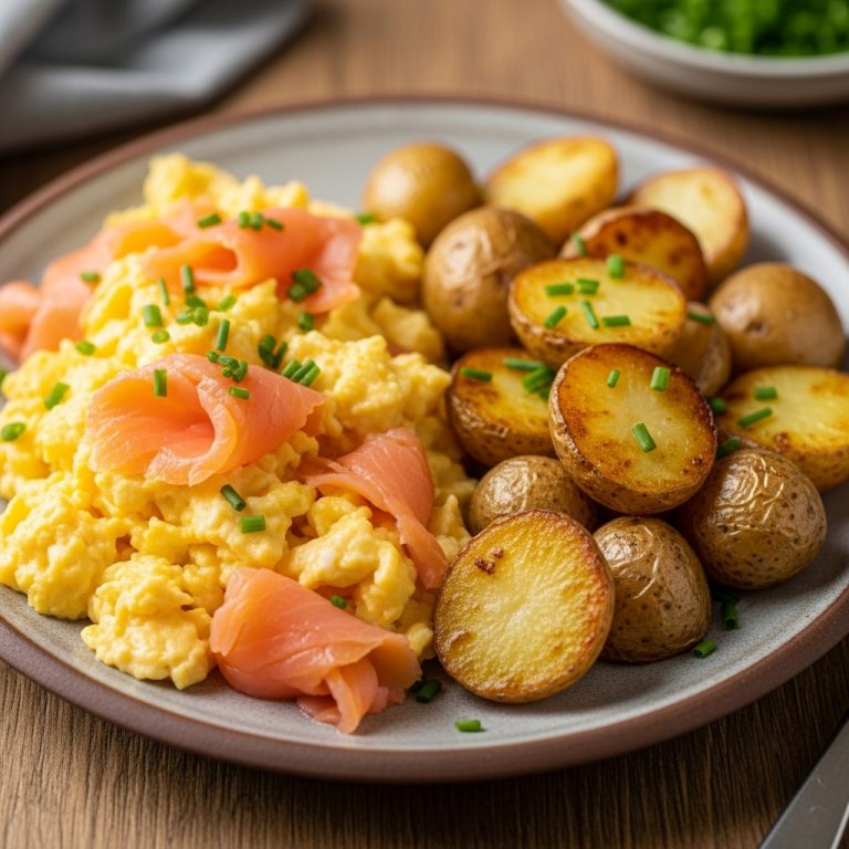 Irish Brunch Delight: Scrambled Eggs with Smoked Salmon and Roasted Potatoes