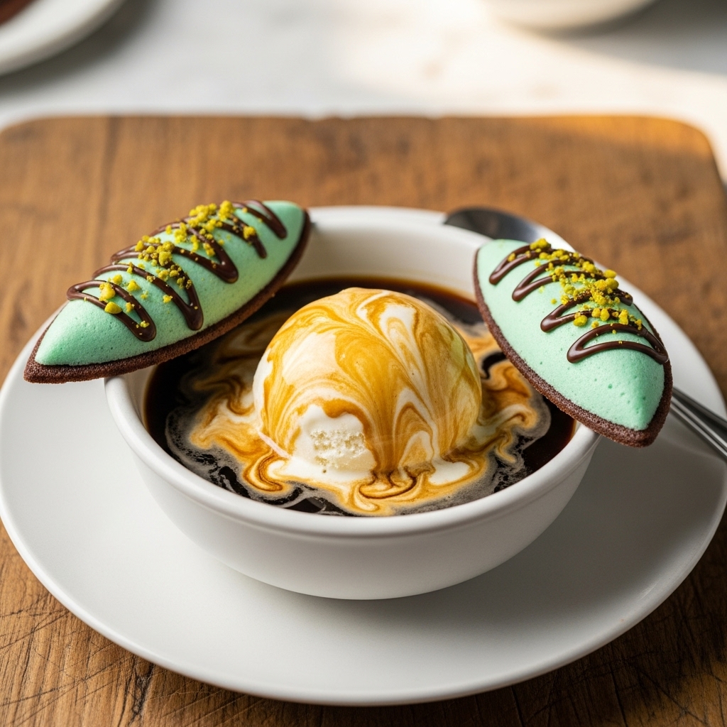 Irish Cream Affogato with Mint Chocolate Tuiles