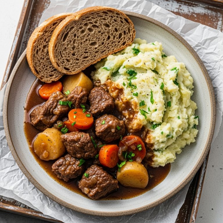 Irish Lunch: Gluten-Free Beef Stew with Colcannon Mash and Guinness Bread