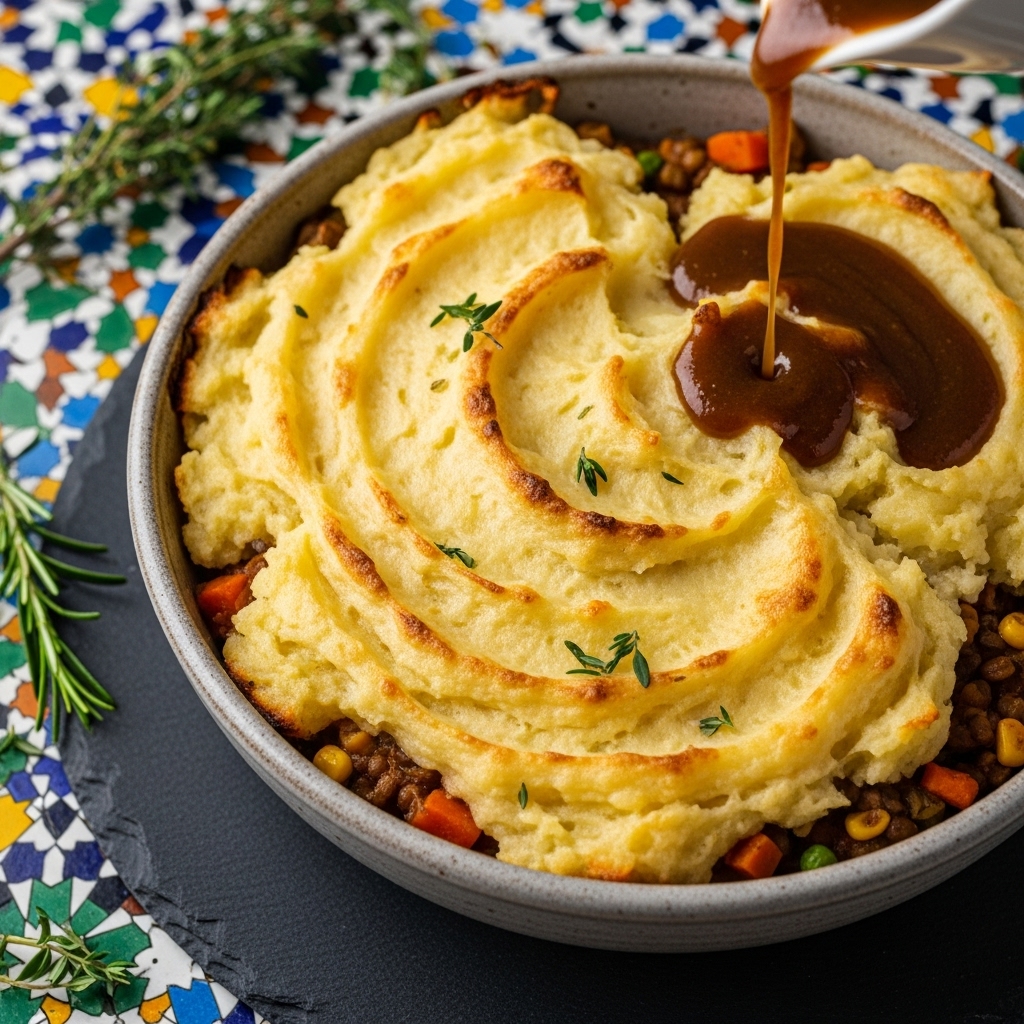 Irish Vegetarian Shepherd’s Pie with Creamy Mashed Potatoes & Veggie Gravy
