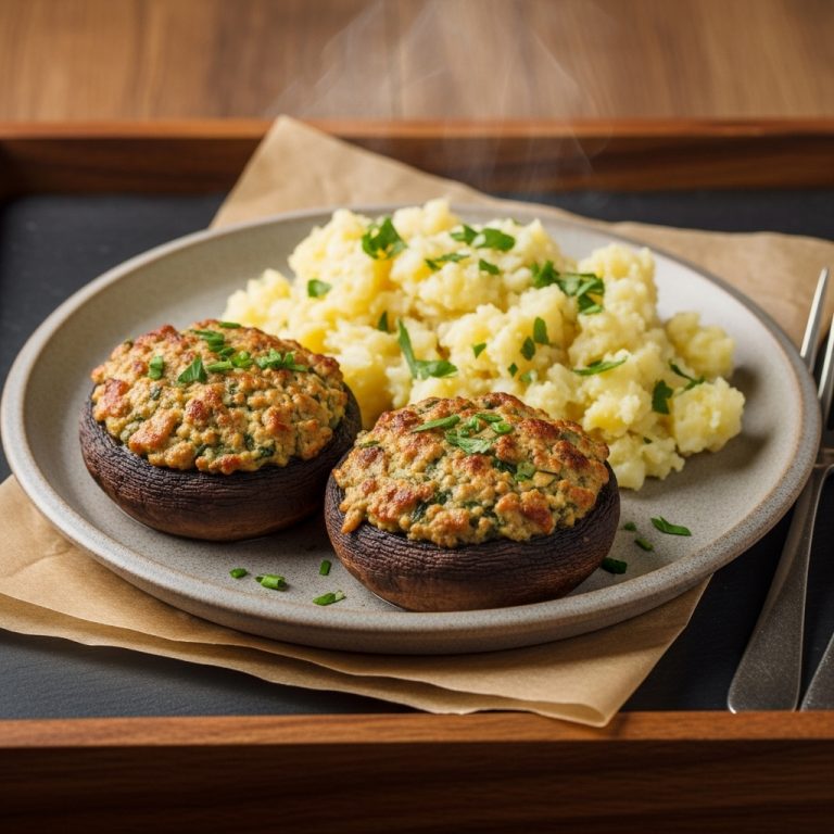 “Irresistible Vegan Irish Dinner: A Wholesome Feast of Herbed Stuffed Portobello Mushrooms & Creamy Colcannon Potatoes”