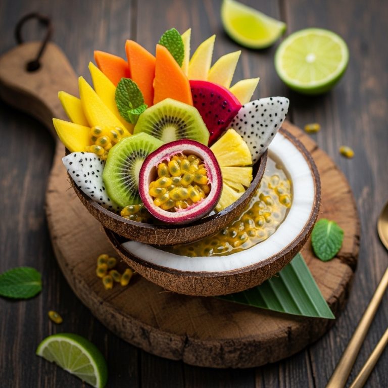 Island Sunrise Tropical Fruit Salad in Coconut-Lime Syrup