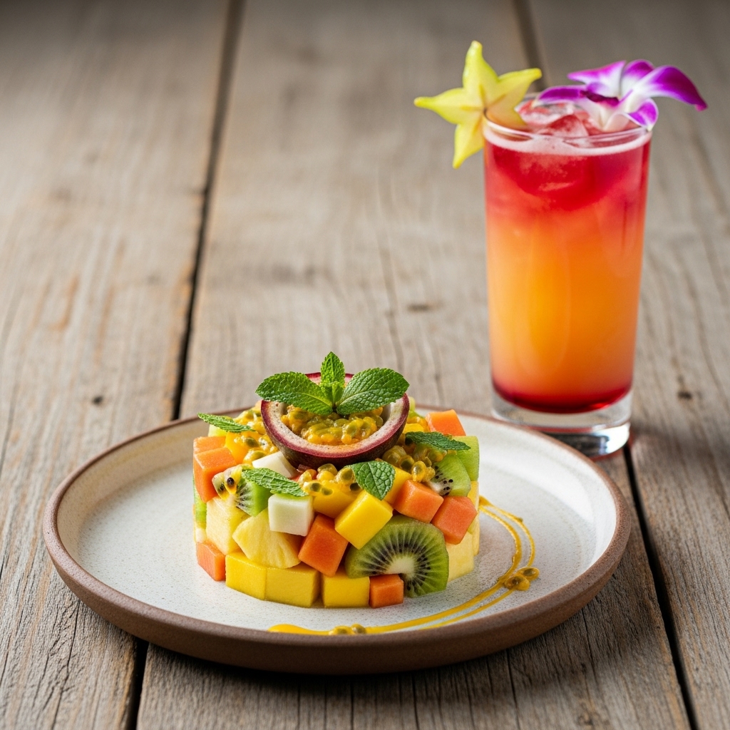 Island Sunset Tropical Fruit Salad Cocktail
