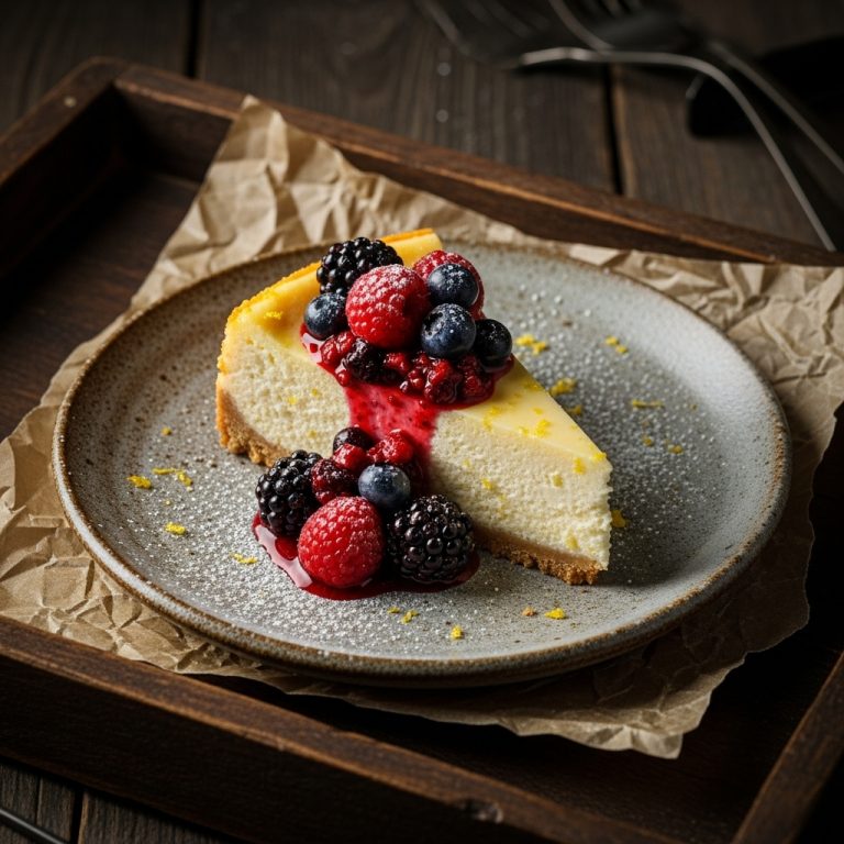 Italian Lemon Ricotta Cheesecake with Berry Compote