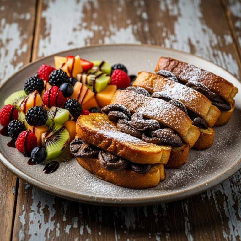 Italian Vegan Brunch Delight: Mushroom Stuffed French Toast with Fresh Fruit Salad