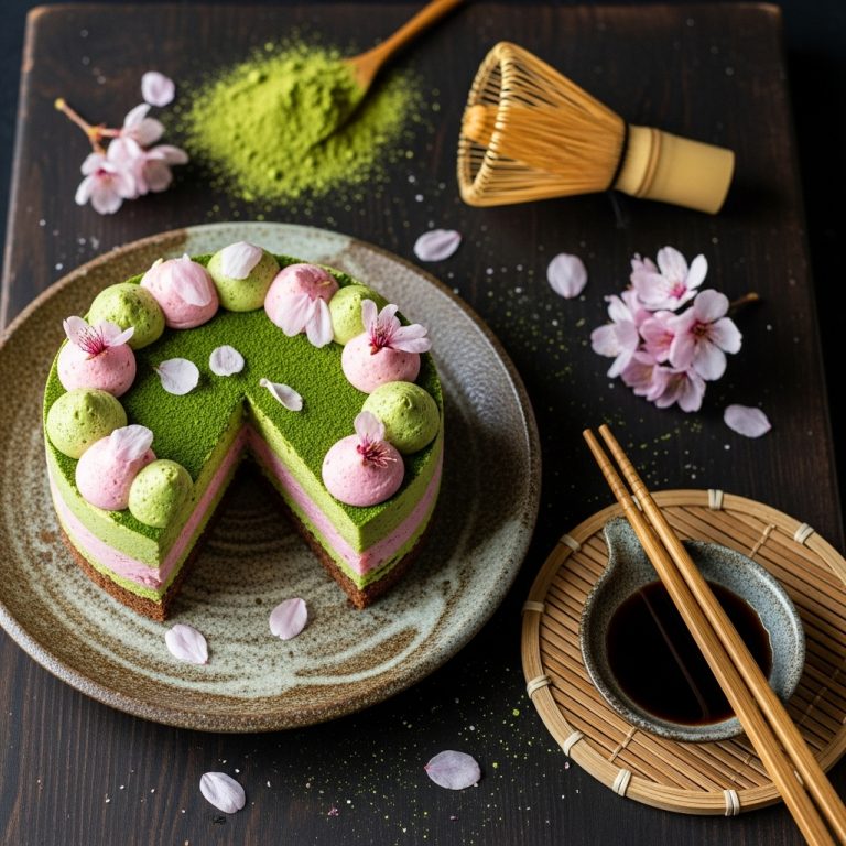 Japanese Cherry Blossom Matcha Mousse Cake